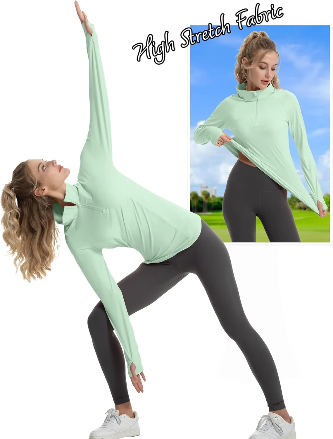 Women's Sun Shirts Long Sleeve Athletic Jackets UPF 50  Top with Thumb Holes Quick Dry for Golf Tennis Hiking