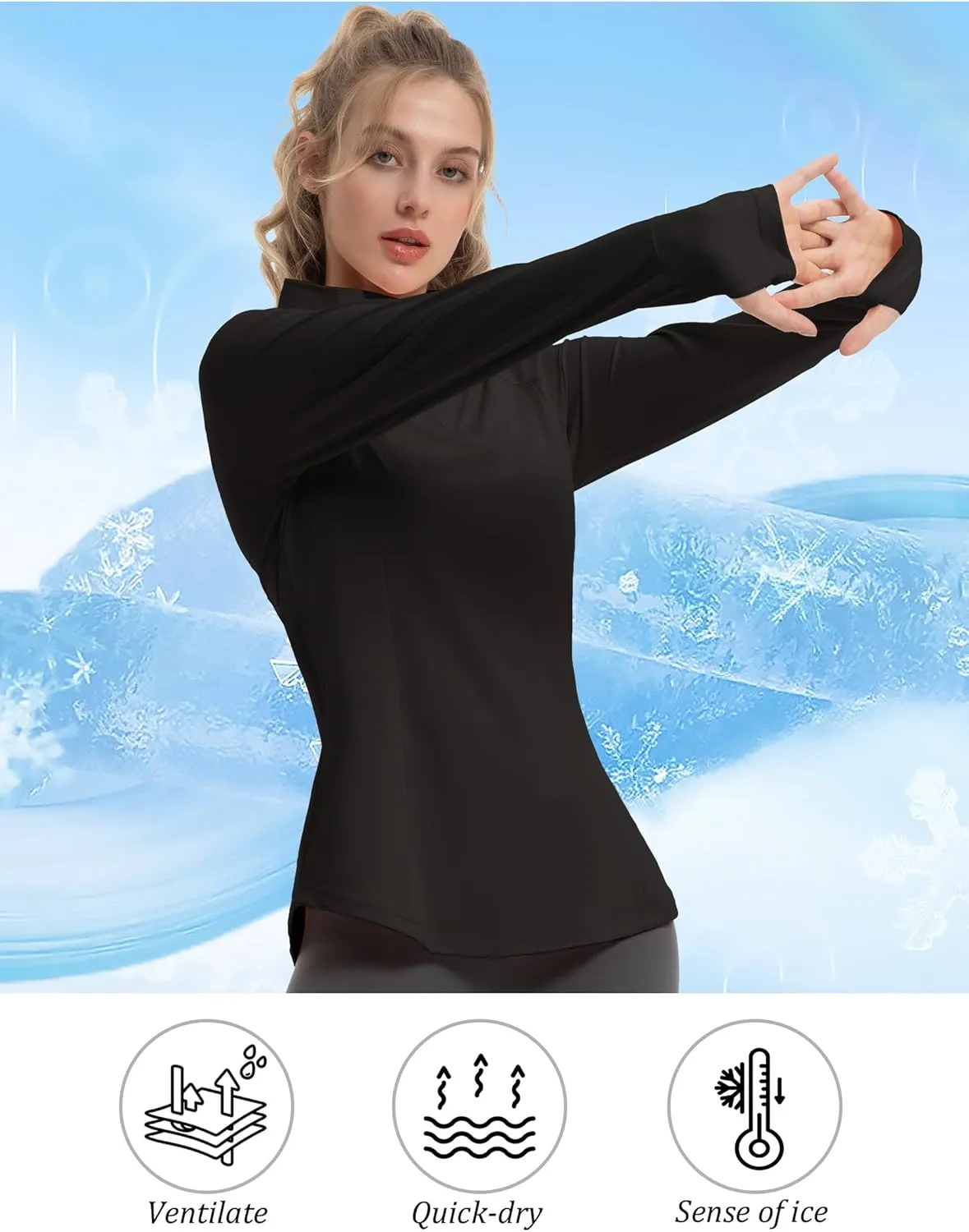 Women's Sun Shirts Long Sleeve Athletic Jackets UPF 50  Top with Thumb Holes Quick Dry for Golf Tennis Hiking