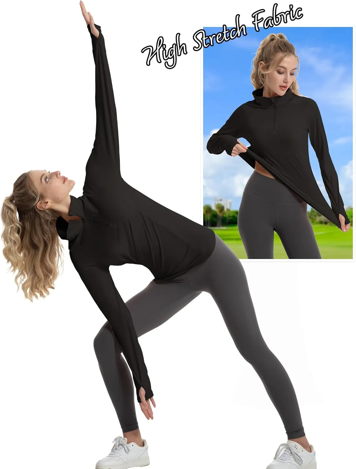 Women's Sun Shirts Long Sleeve Athletic Jackets UPF 50  Top with Thumb Holes Quick Dry for Golf Tennis Hiking