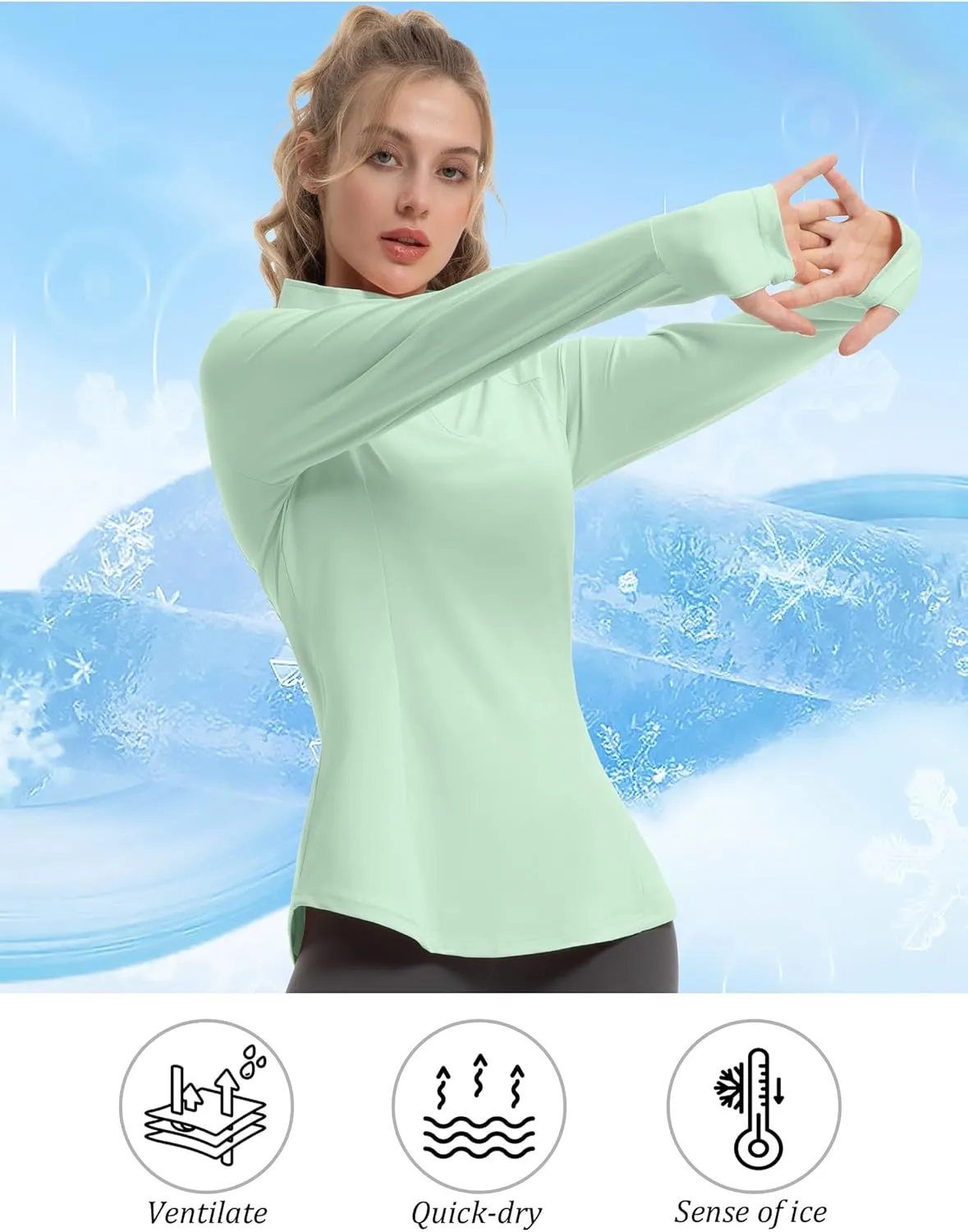 Women's Sun Shirts Long Sleeve Athletic Jackets UPF 50  Top with Thumb Holes Quick Dry for Golf Tennis Hiking