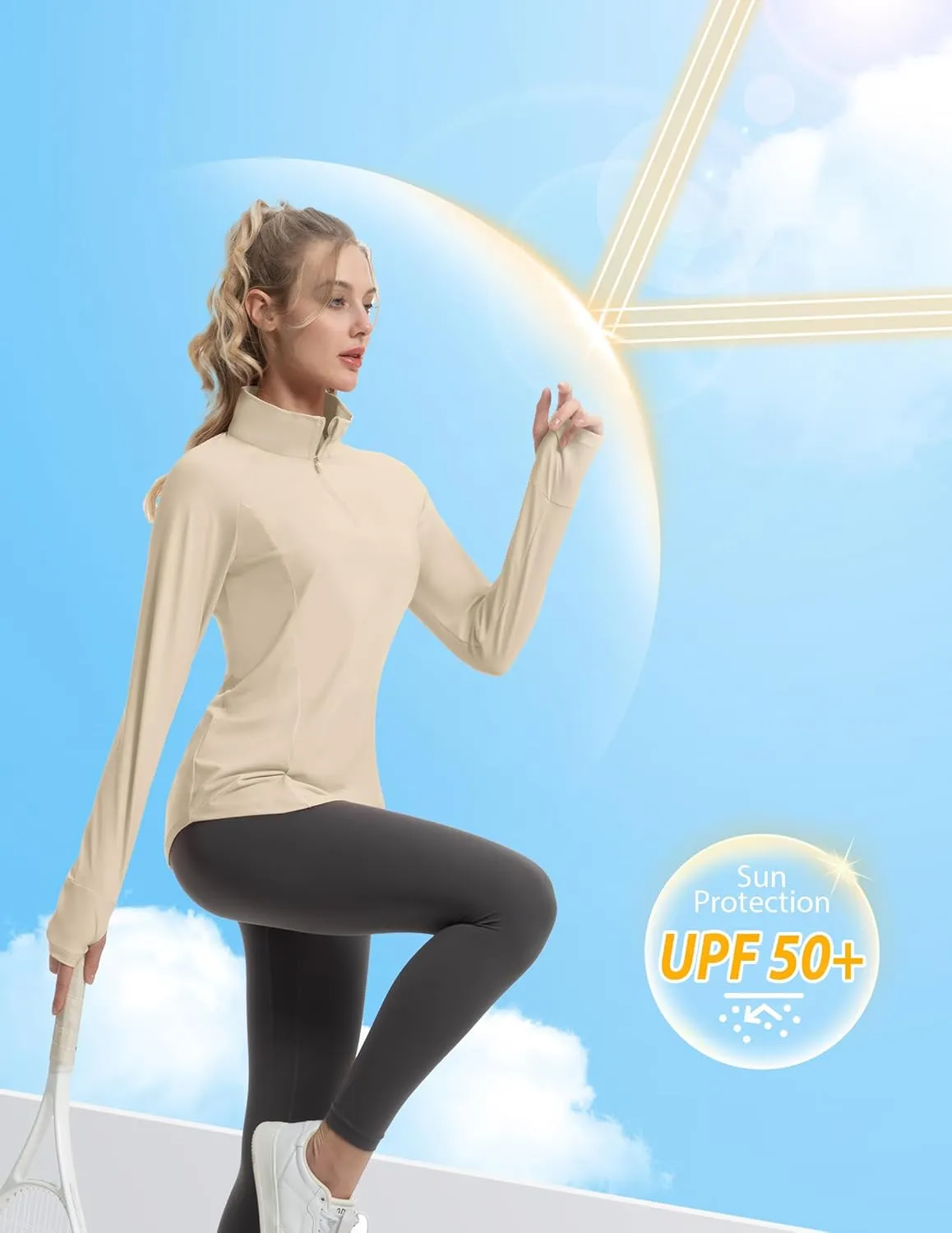 Women's Sun Shirts Long Sleeve Athletic Jackets UPF 50  Top with Thumb Holes Quick Dry for Golf Tennis Hiking