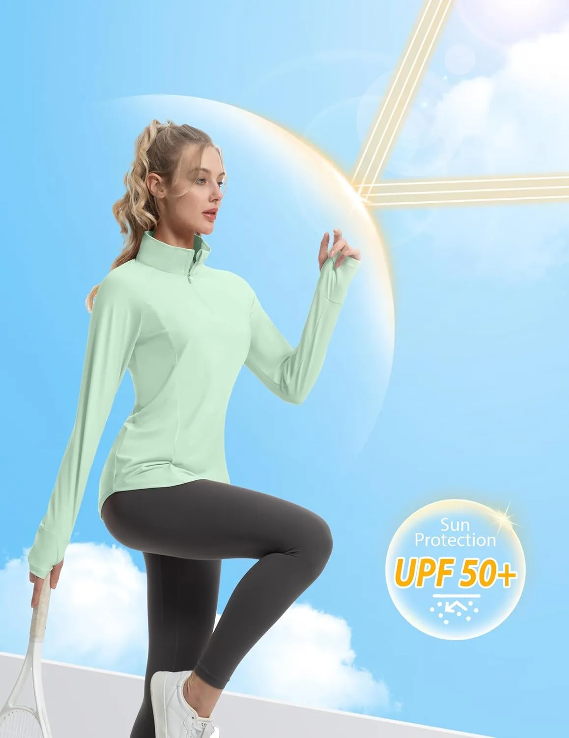 Women's Sun Shirts Long Sleeve Athletic Jackets UPF 50  Top with Thumb Holes Quick Dry for Golf Tennis Hiking