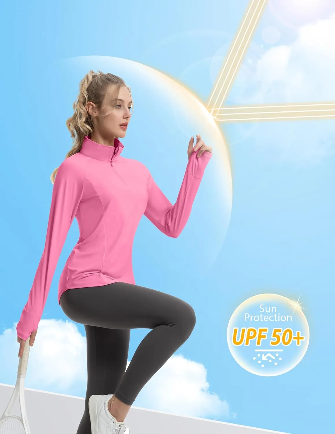 Women's Sun Shirts Long Sleeve Athletic Jackets UPF 50  Top with Thumb Holes Quick Dry for Golf Tennis Hiking