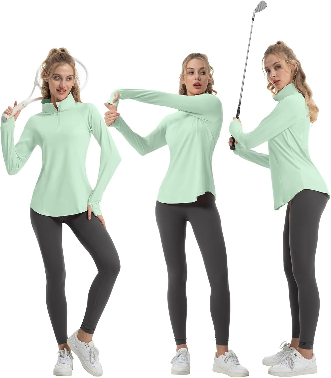 Women's Sun Shirts Long Sleeve Athletic Jackets UPF 50  Top with Thumb Holes Quick Dry for Golf Tennis Hiking
