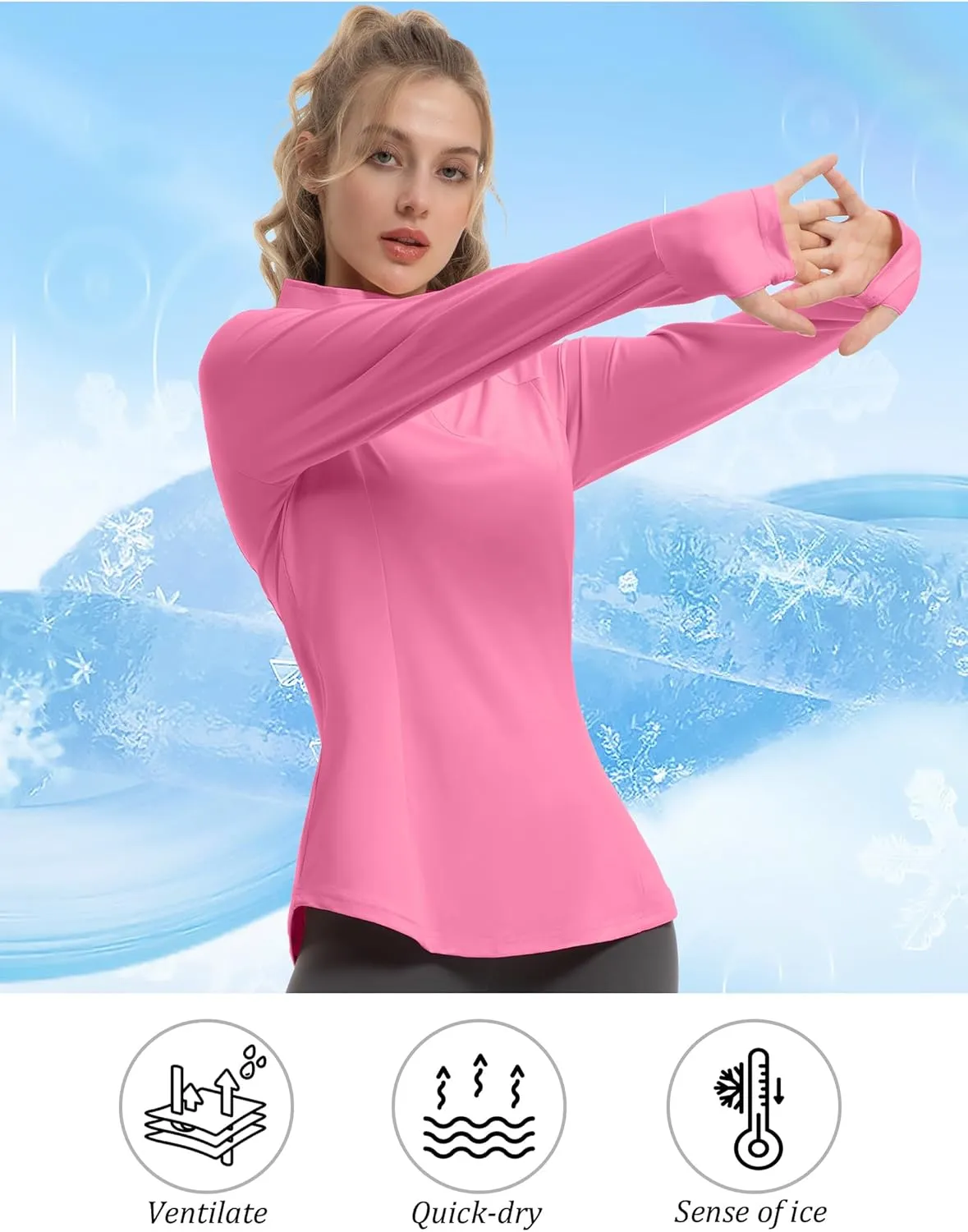 Women's Sun Shirts Long Sleeve Athletic Jackets UPF 50  Top with Thumb Holes Quick Dry for Golf Tennis Hiking