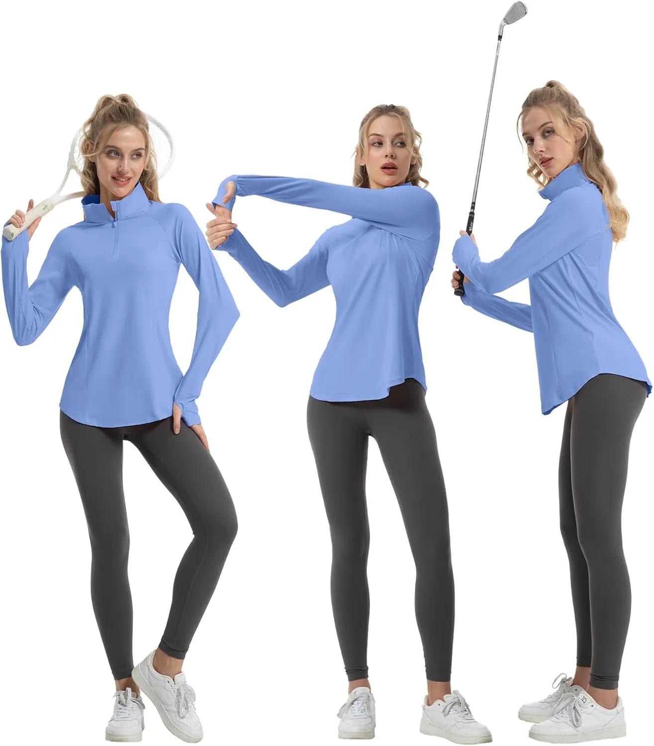 Women's Sun Shirts Long Sleeve Athletic Jackets UPF 50  Top with Thumb Holes Quick Dry for Golf Tennis Hiking