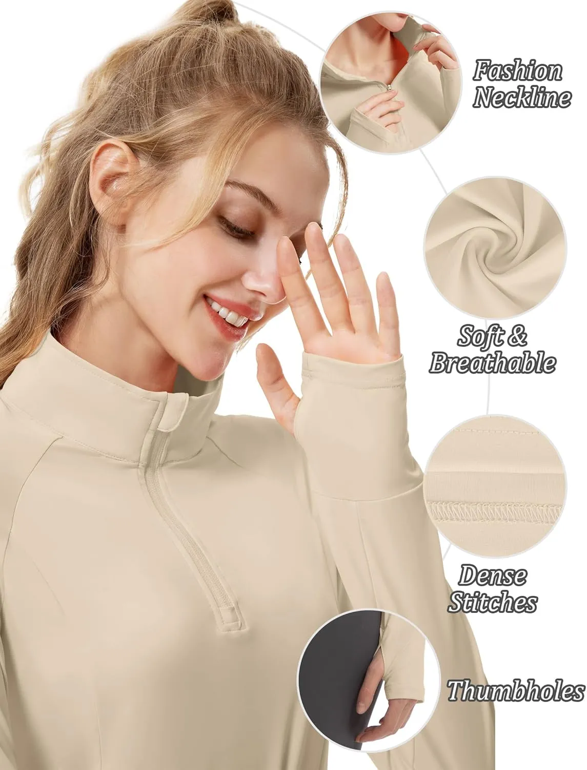 Women's Sun Shirts Long Sleeve Athletic Jackets UPF 50  Top with Thumb Holes Quick Dry for Golf Tennis Hiking