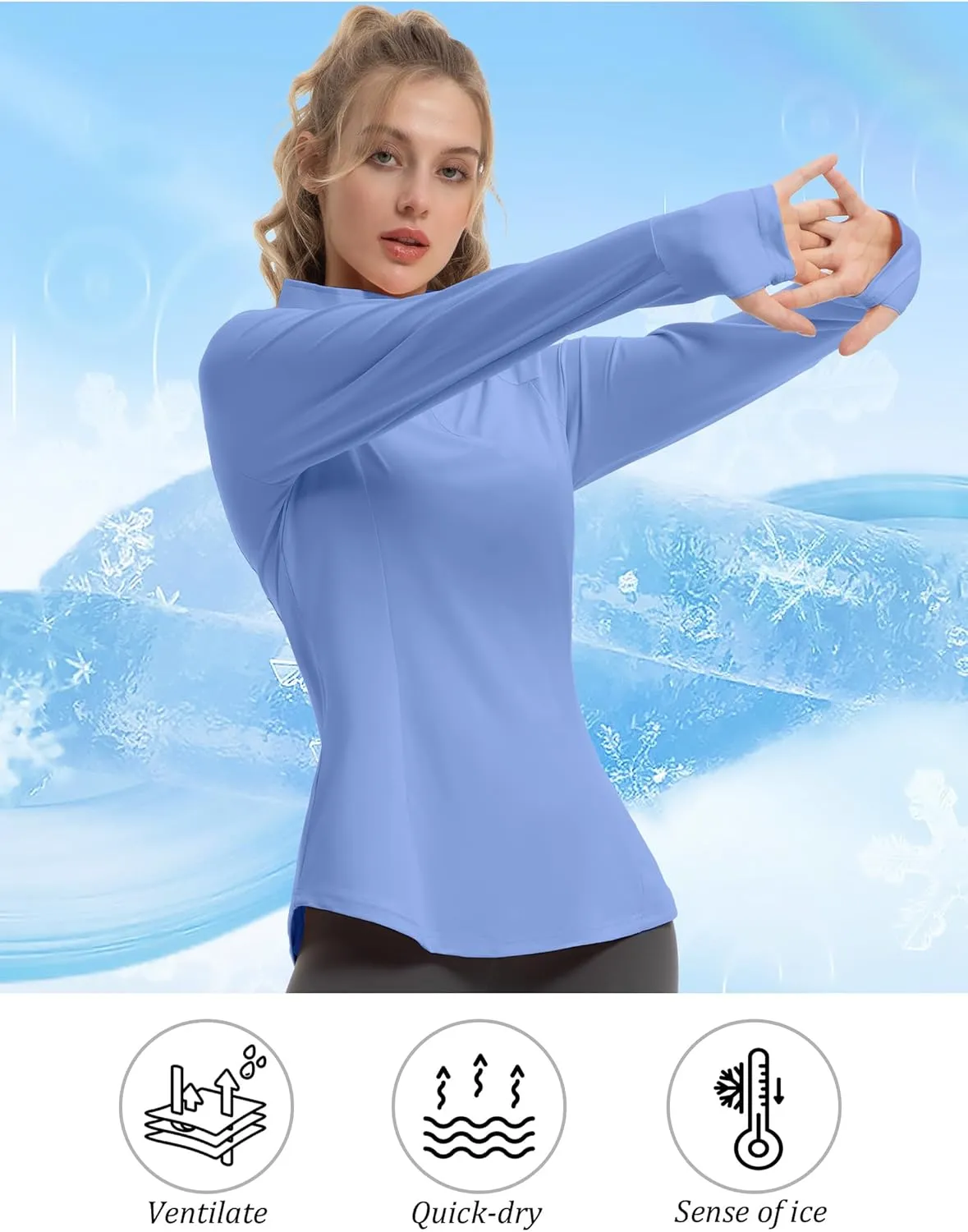 Women's Sun Shirts Long Sleeve Athletic Jackets UPF 50  Top with Thumb Holes Quick Dry for Golf Tennis Hiking