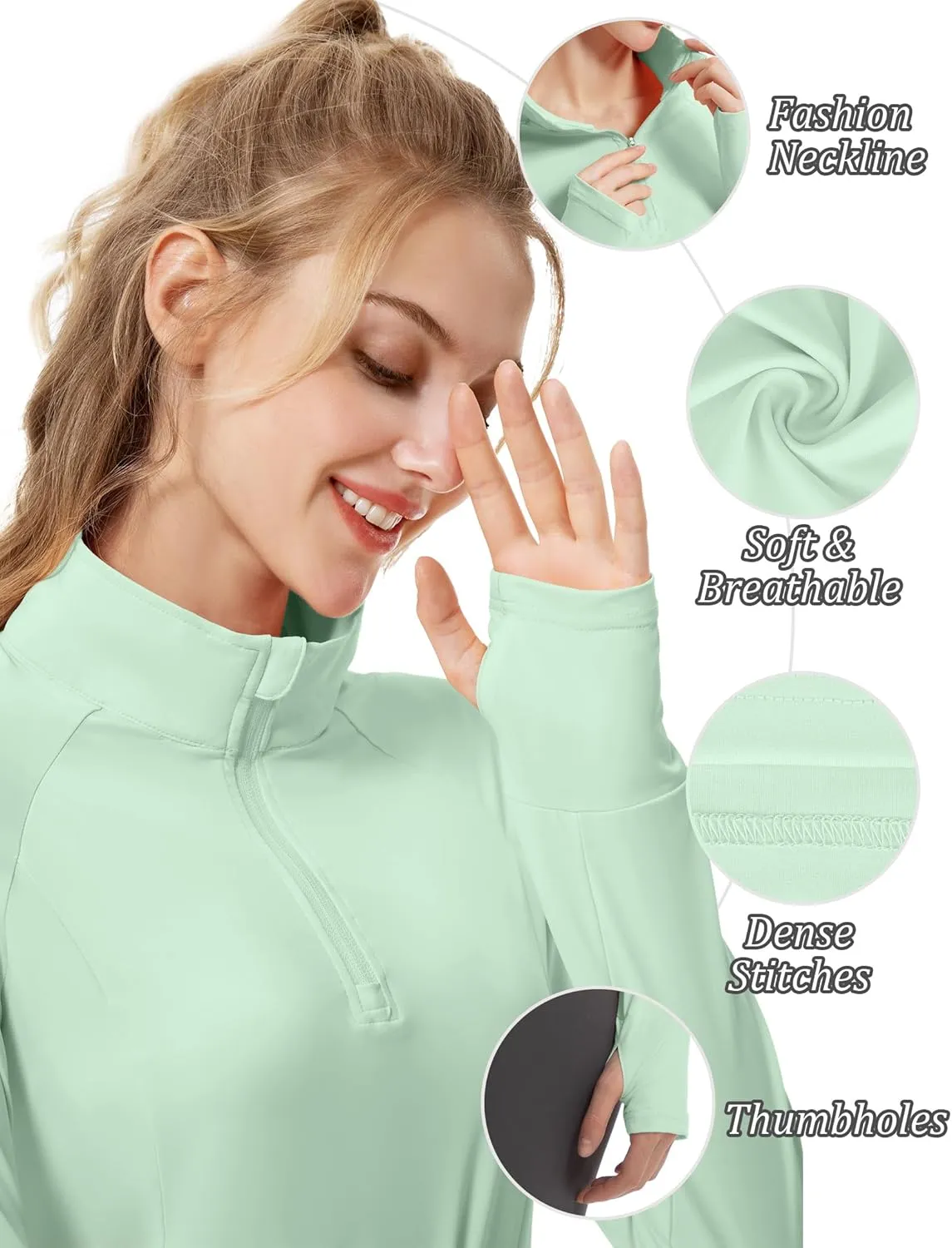 Women's Sun Shirts Long Sleeve Athletic Jackets UPF 50  Top with Thumb Holes Quick Dry for Golf Tennis Hiking