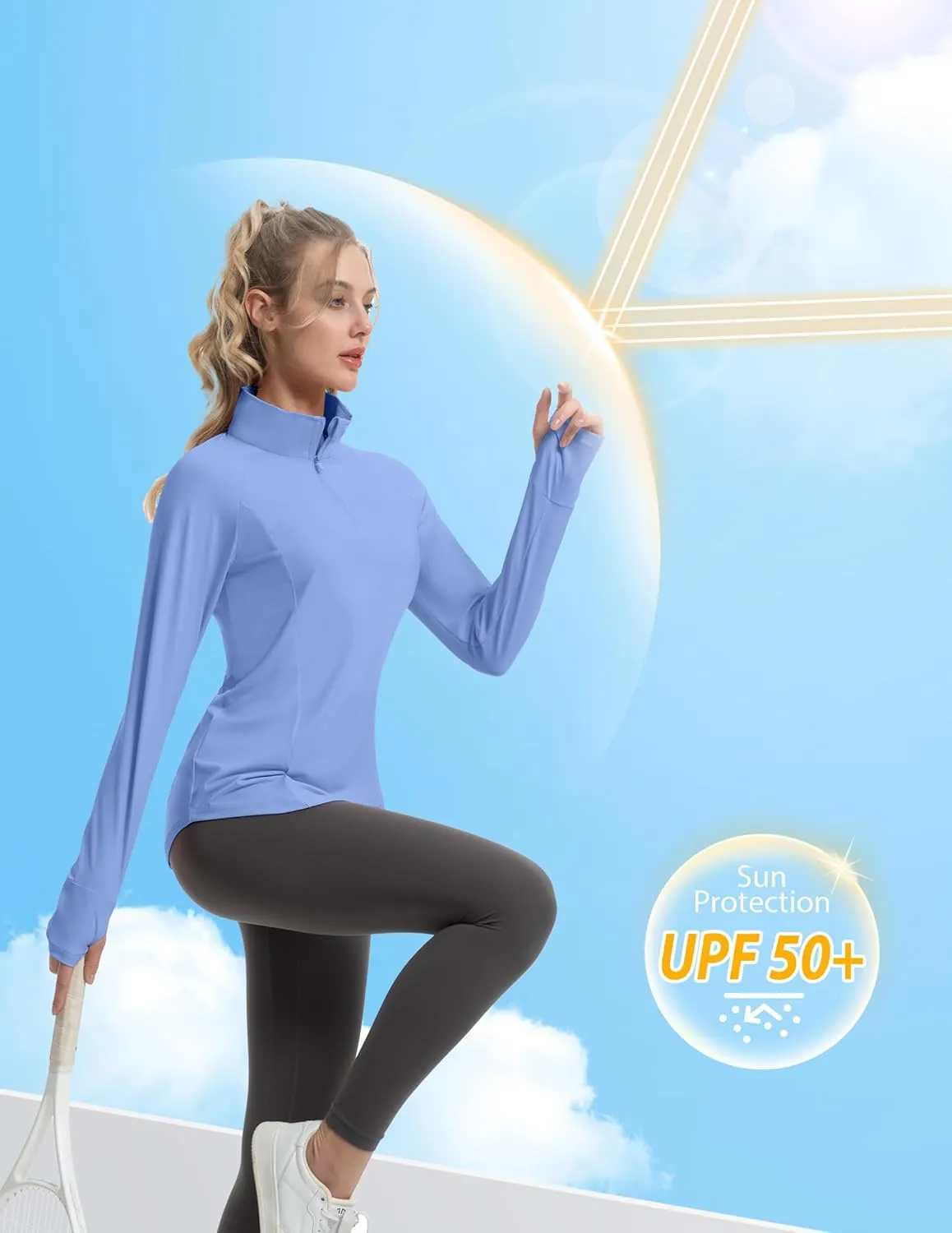Women's Sun Shirts Long Sleeve Athletic Jackets UPF 50  Top with Thumb Holes Quick Dry for Golf Tennis Hiking