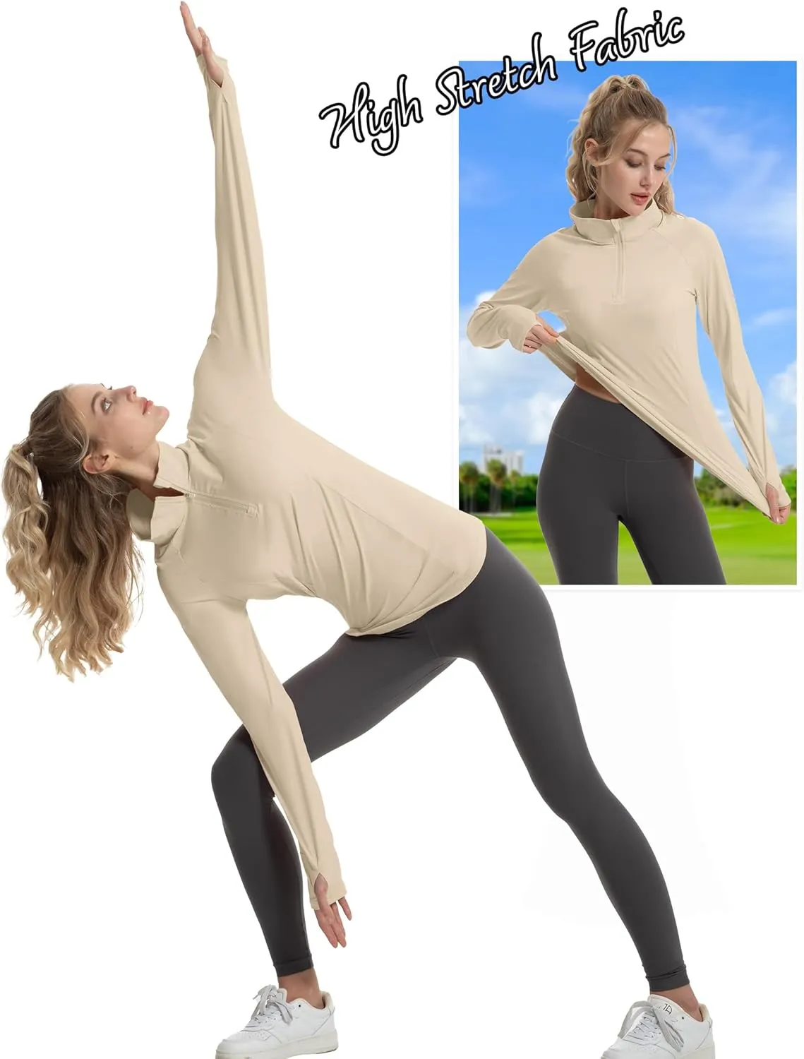Women's Sun Shirts Long Sleeve Athletic Jackets UPF 50  Top with Thumb Holes Quick Dry for Golf Tennis Hiking