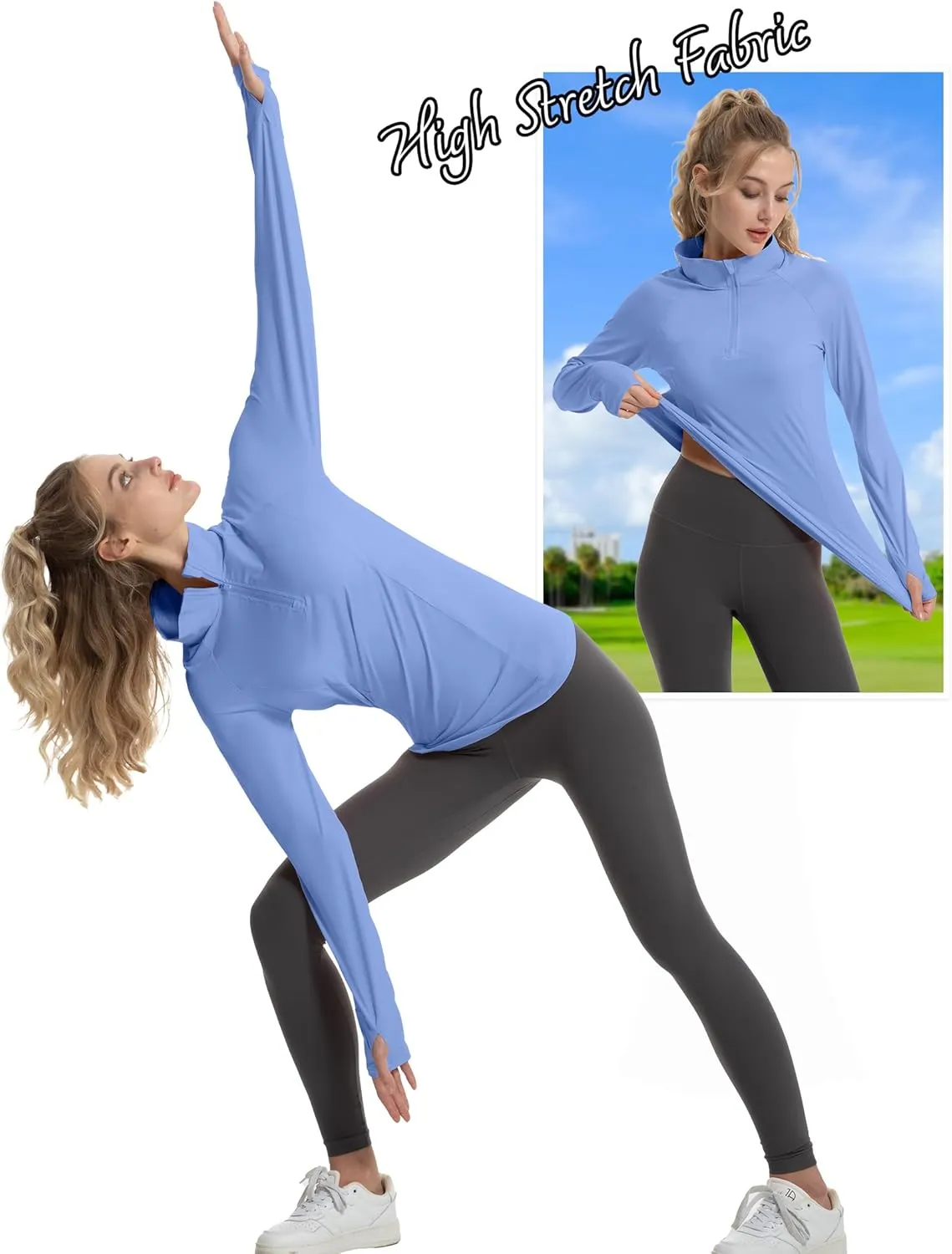 Women's Sun Shirts Long Sleeve Athletic Jackets UPF 50  Top with Thumb Holes Quick Dry for Golf Tennis Hiking
