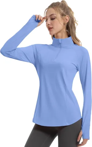 Women's Sun Shirts Long Sleeve Athletic Jackets UPF 50  Top with Thumb Holes Quick Dry for Golf Tennis Hiking