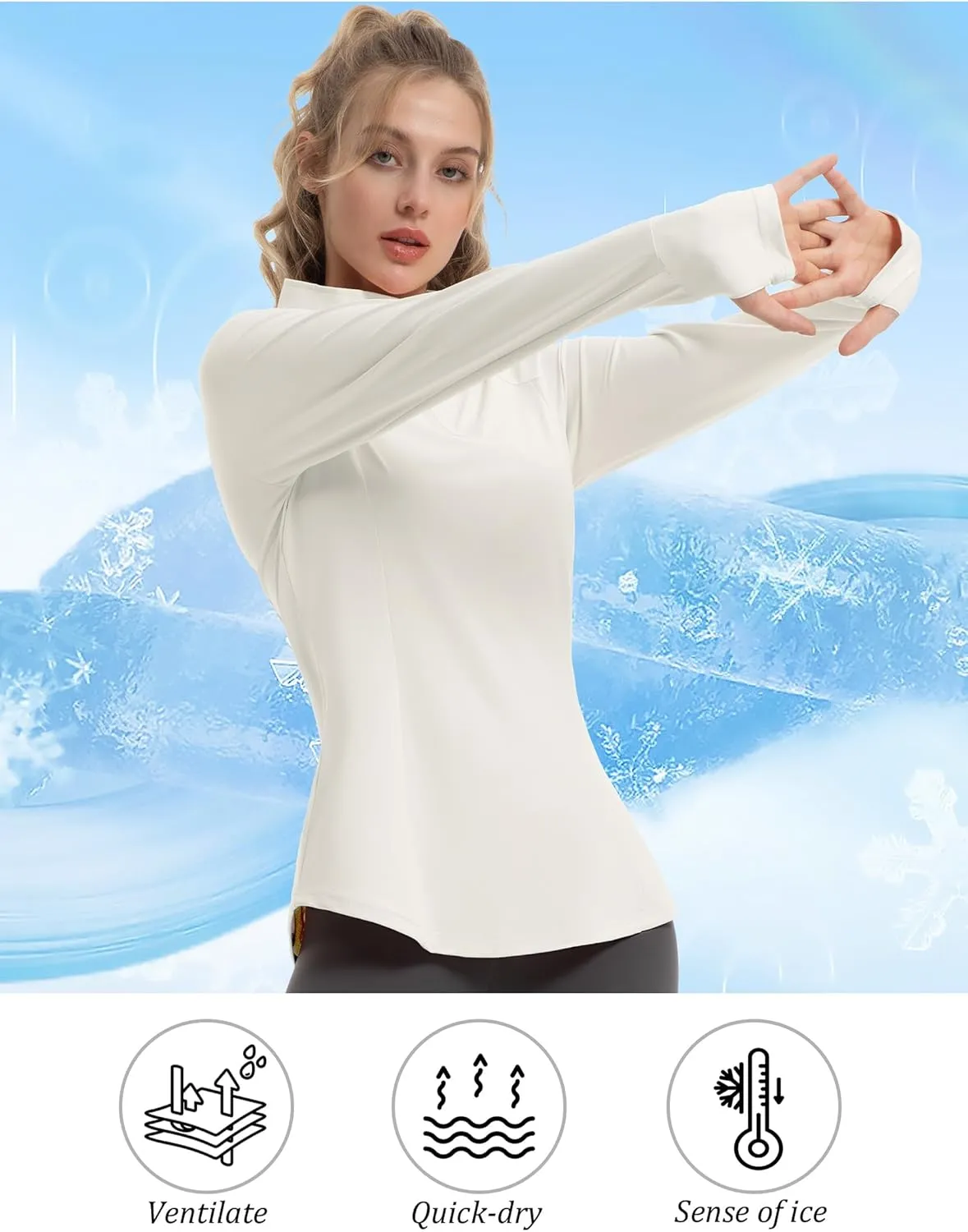 Women's Sun Shirts Long Sleeve Athletic Jackets UPF 50  Top with Thumb Holes Quick Dry for Golf Tennis Hiking