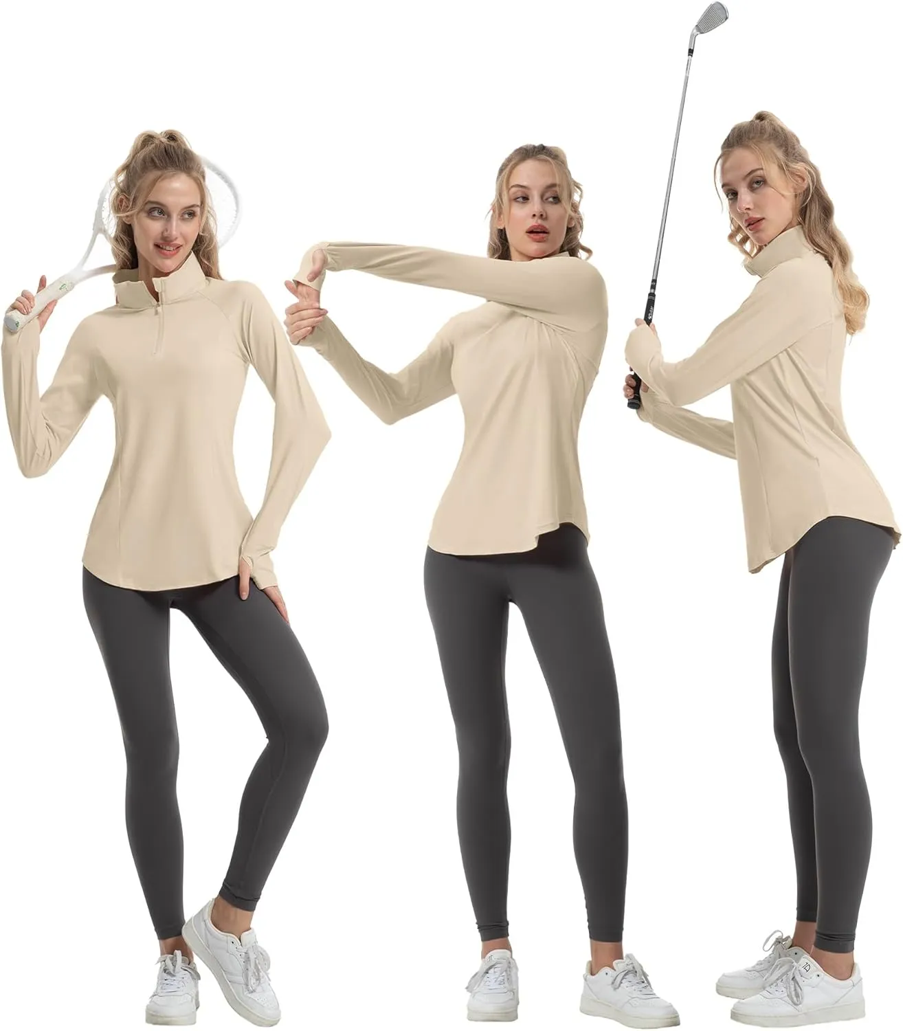 Women's Sun Shirts Long Sleeve Athletic Jackets UPF 50  Top with Thumb Holes Quick Dry for Golf Tennis Hiking