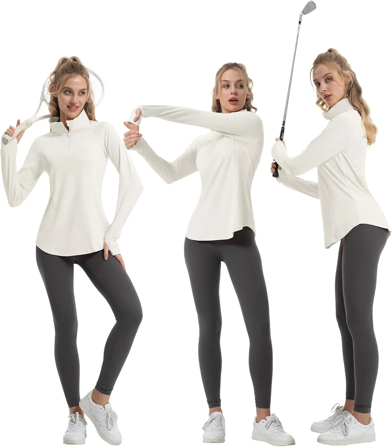 Women's Sun Shirts Long Sleeve Athletic Jackets UPF 50  Top with Thumb Holes Quick Dry for Golf Tennis Hiking
