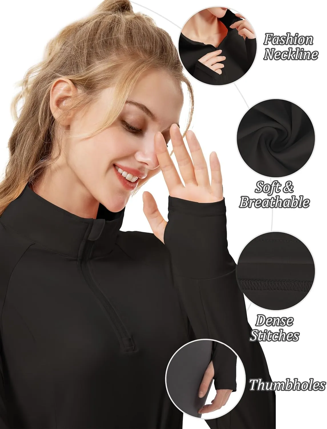 Women's Sun Shirts Long Sleeve Athletic Jackets UPF 50  Top with Thumb Holes Quick Dry for Golf Tennis Hiking