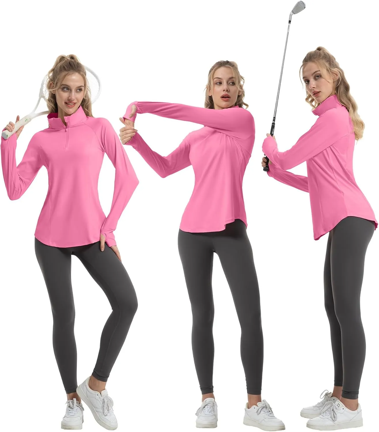 Women's Sun Shirts Long Sleeve Athletic Jackets UPF 50  Top with Thumb Holes Quick Dry for Golf Tennis Hiking