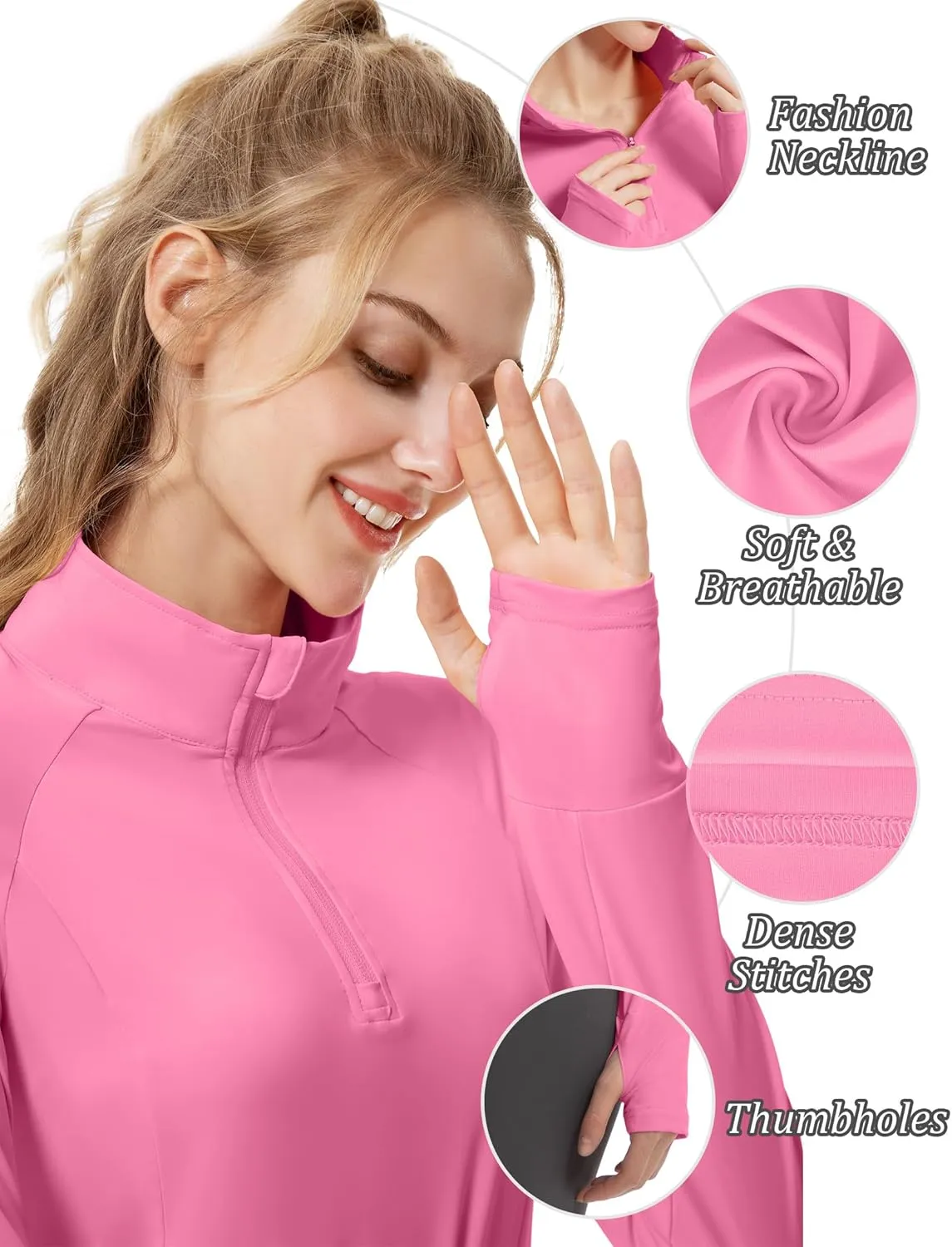 Women's Sun Shirts Long Sleeve Athletic Jackets UPF 50  Top with Thumb Holes Quick Dry for Golf Tennis Hiking