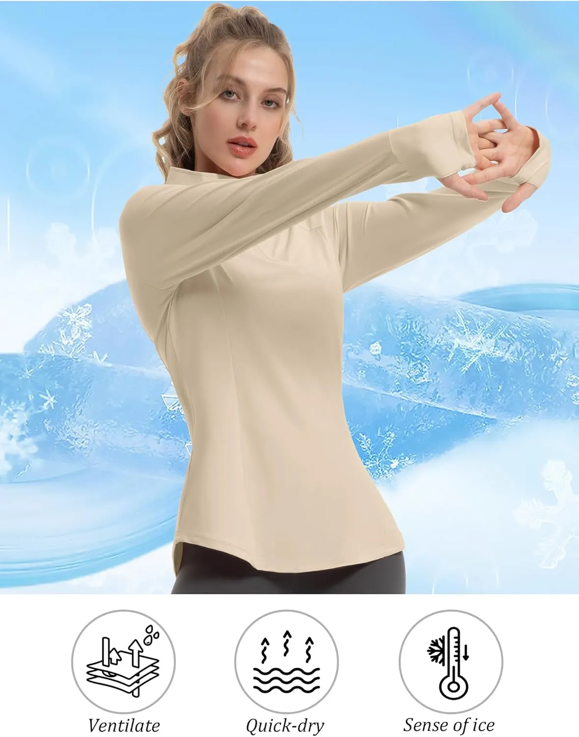 Women's Sun Shirts Long Sleeve Athletic Jackets UPF 50  Top with Thumb Holes Quick Dry for Golf Tennis Hiking