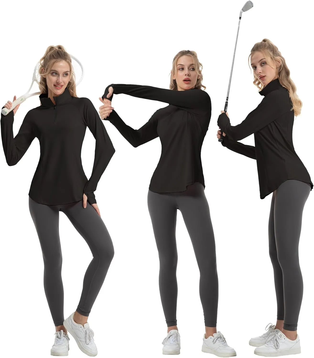 Women's Sun Shirts Long Sleeve Athletic Jackets UPF 50  Top with Thumb Holes Quick Dry for Golf Tennis Hiking