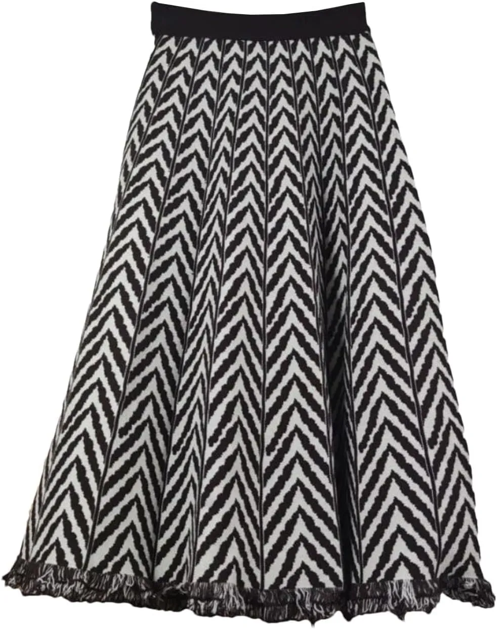 Women's Tassel Pleated Midi Knit Skirt Elastic High Waist A-Line Skirts Ribbed Knit Office Lady Work Skirts