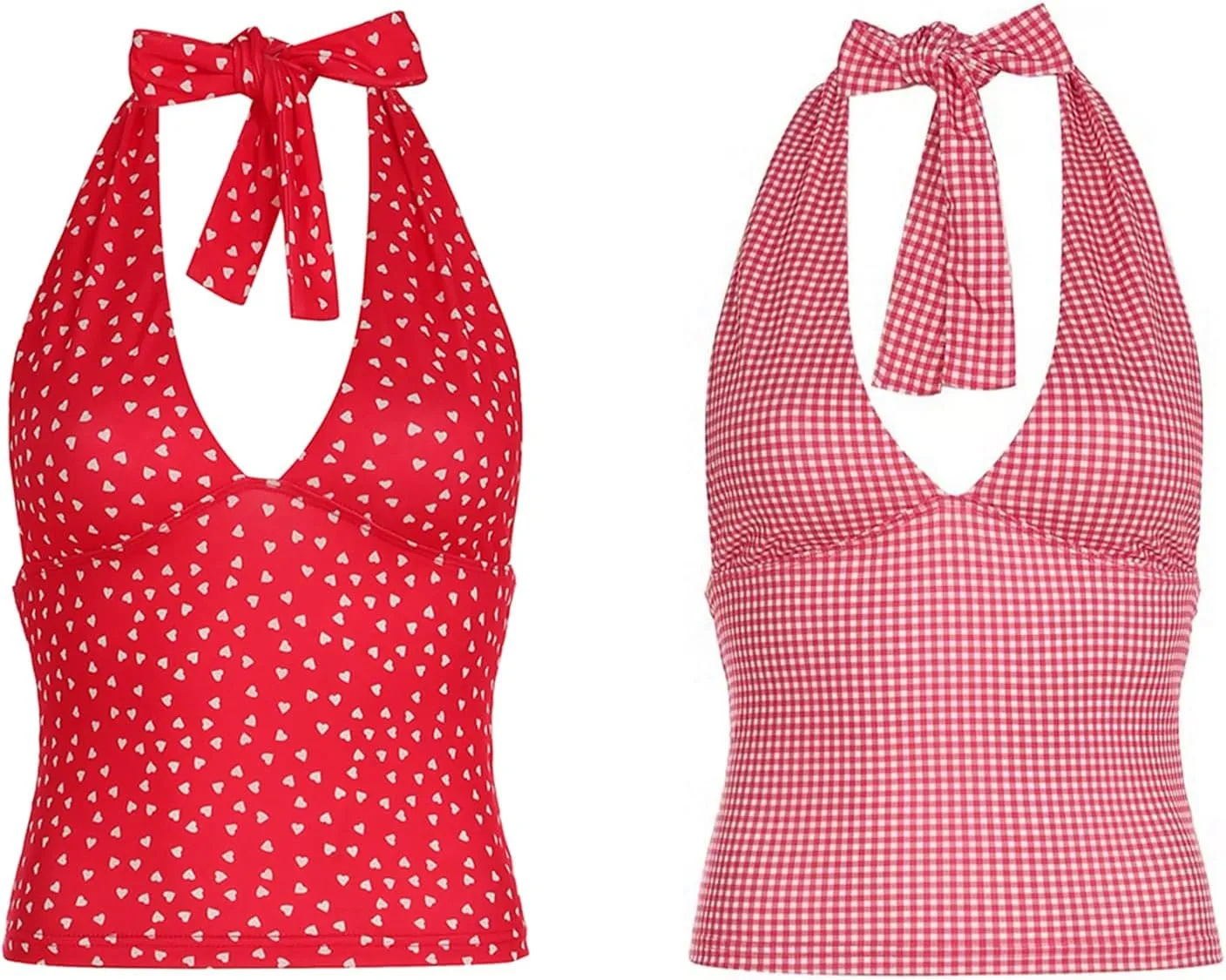 Women's Tie Back Halter Deep V Neck Tank Tops Y2K Sleeveless Backless Tight Fit Cami Shirt Tops