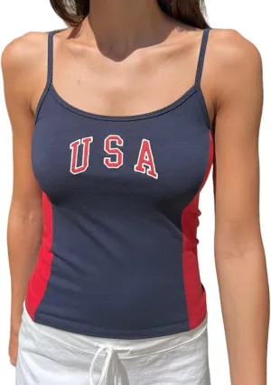 Women's Union Jack Print Camisole Y2k Summer Sleeveless Backless Spaghetti Strap Slim Fit Cami Tank Tops