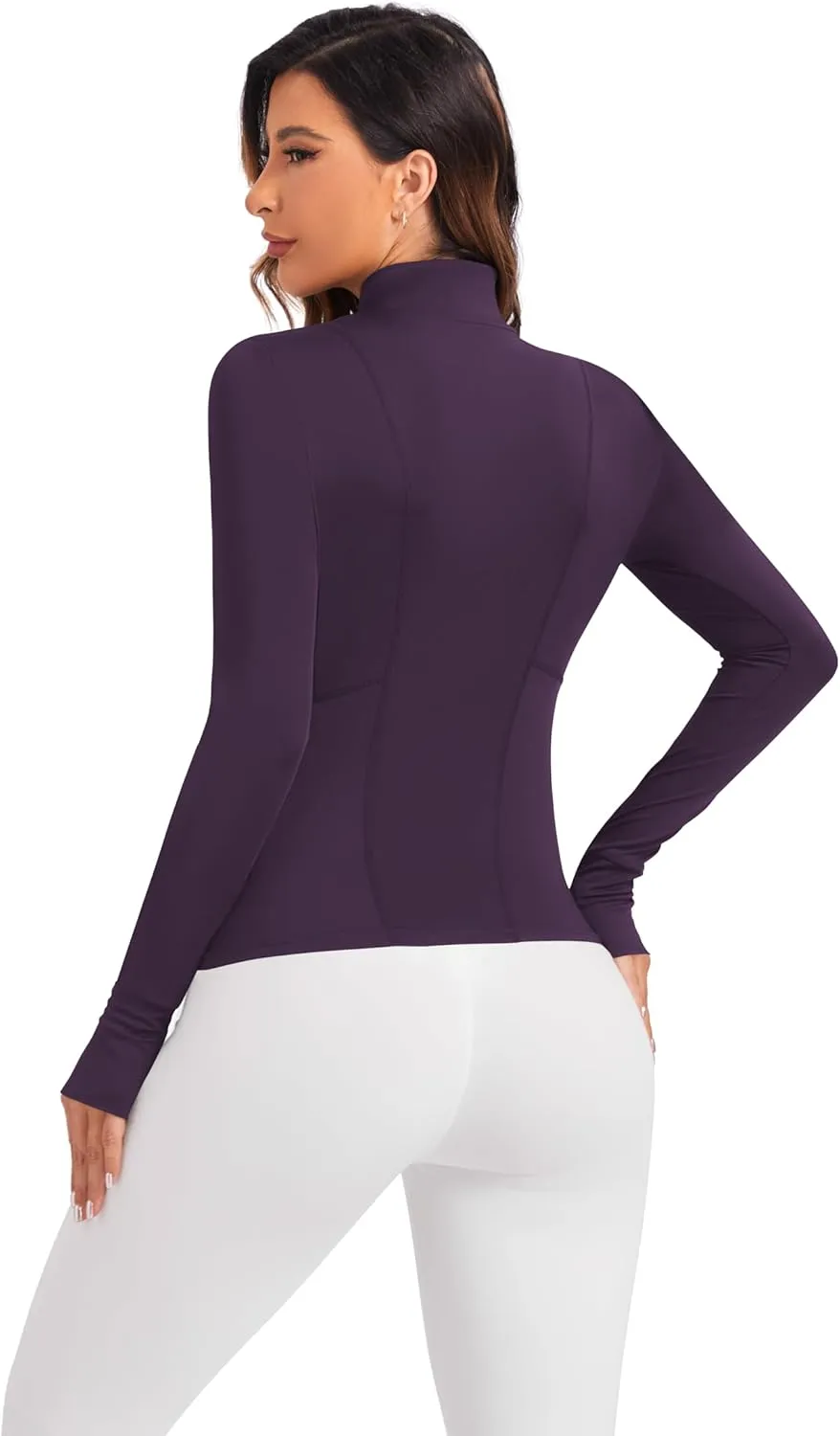 Women's Workout Zip Up Jacket, Cropped Running Athletic Jackets Slim Fit Gym Tops with Thumb Holes