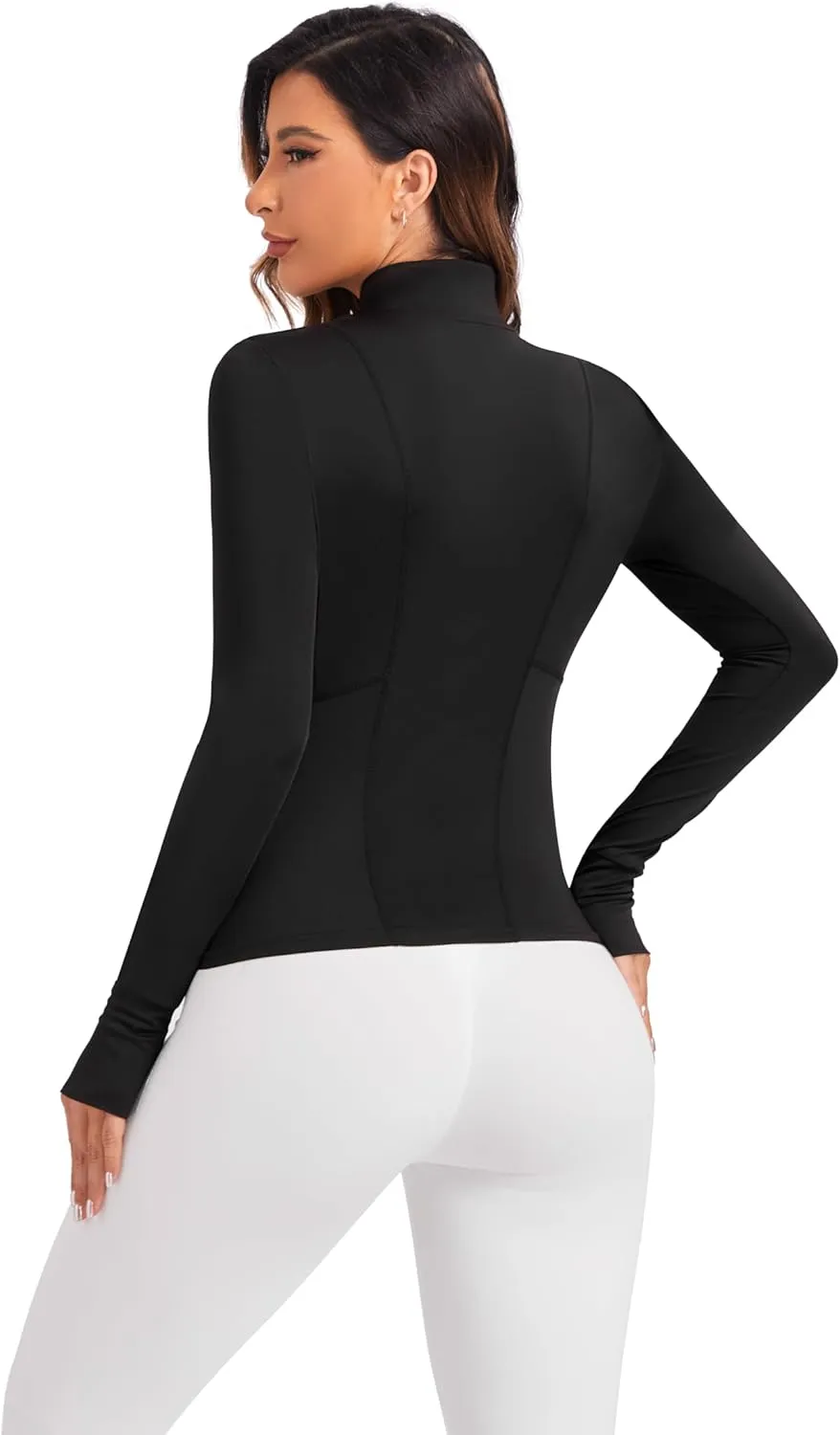 Women's Workout Zip Up Jacket, Cropped Running Athletic Jackets Slim Fit Gym Tops with Thumb Holes