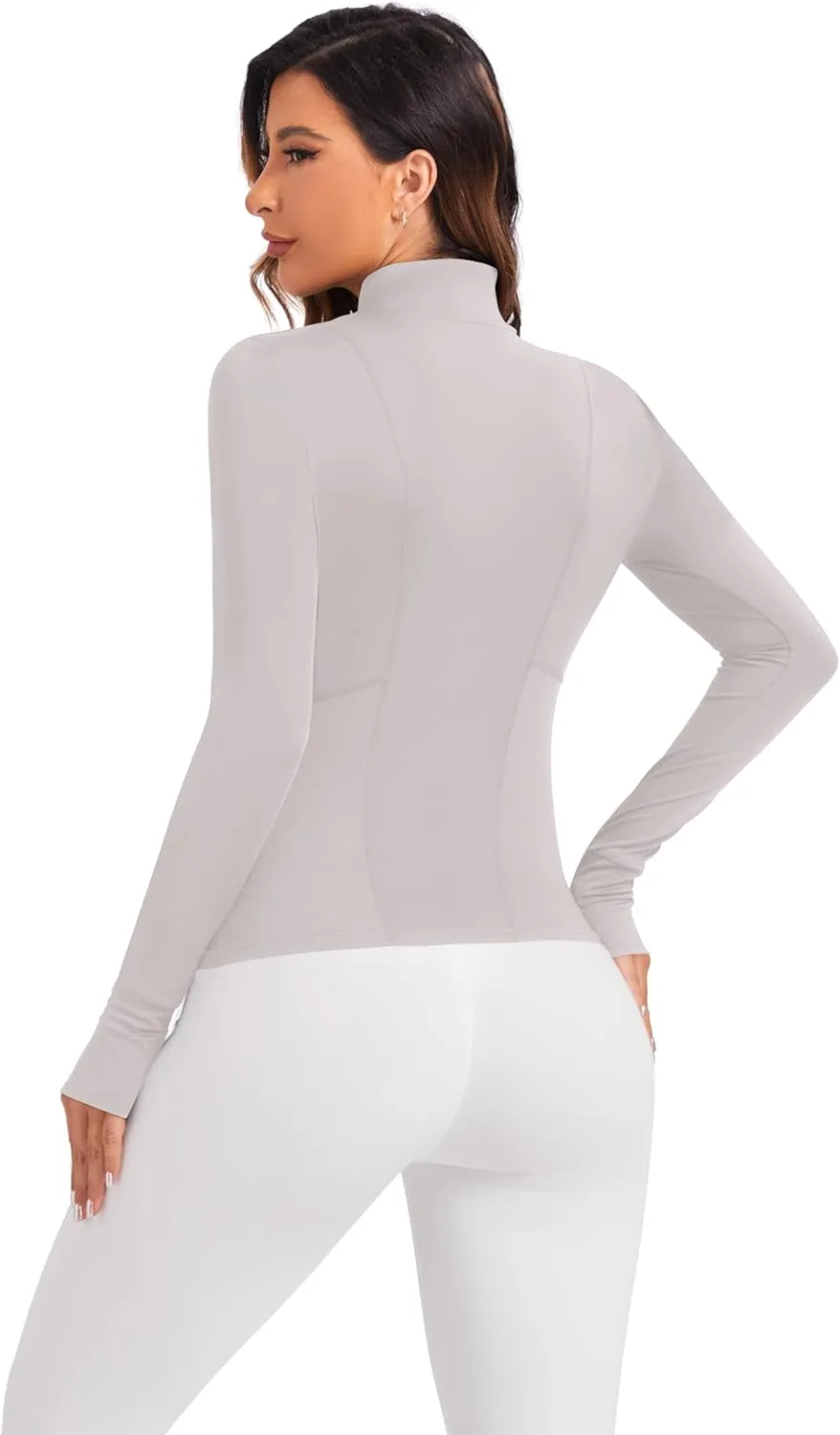 Women's Workout Zip Up Jacket, Cropped Running Athletic Jackets Slim Fit Gym Tops with Thumb Holes