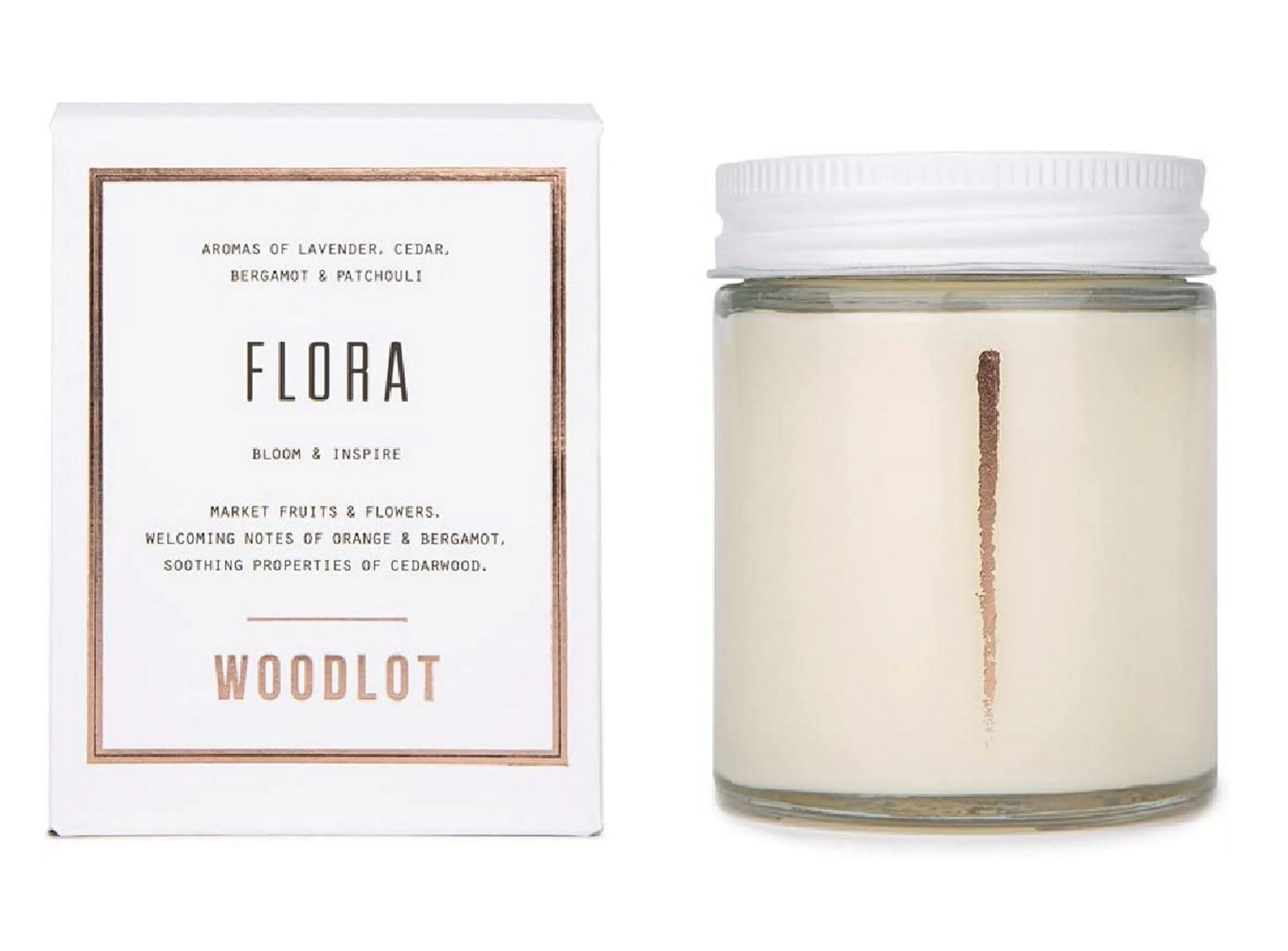 Woodlot Flora Candle Glass Jar Soy & Coconut Wax Lavender Patchouli and Bergamot Essential Oil 8 Oz