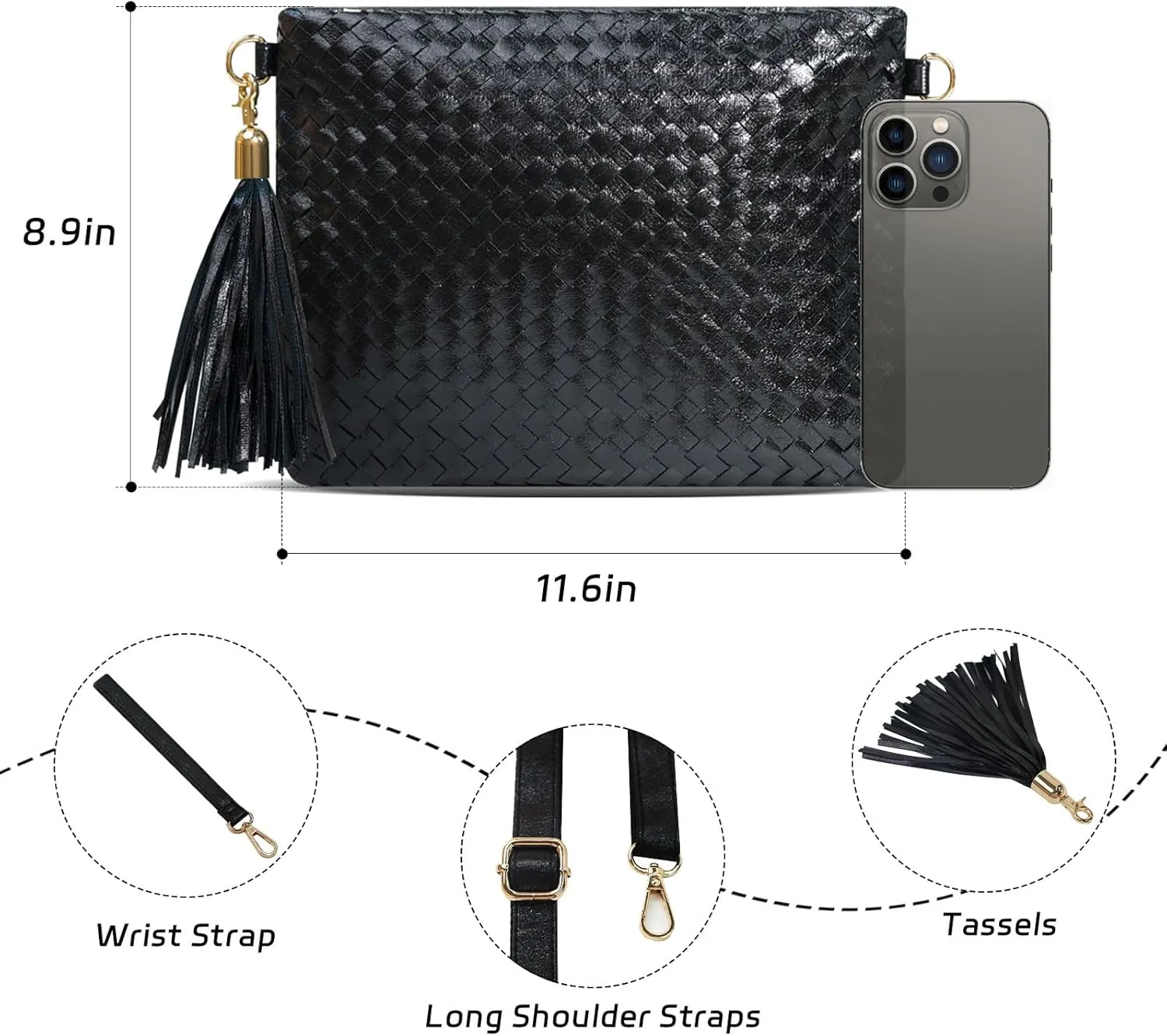 Woven Clutch Purse for Women Evening Bags Handbags Fashion Sparkly Crossbody