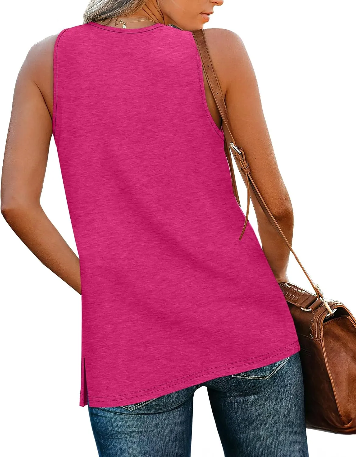 XIEERDUO Tank Tops for Women V Neck Summer Outfits Side Slit Sleeveless Shirts Loose Fit 2025 Fashion