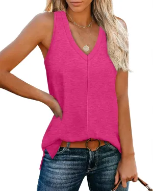 XIEERDUO Tank Tops for Women V Neck Summer Outfits Side Slit Sleeveless Shirts Loose Fit 2025 Fashion