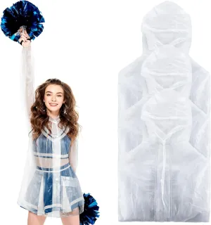 Xtinmee 3 Pcs Cheer Rain Jacket Clear Coats Reusable Waterproof Ponchos for Women with Hood - Lightweight Rain Wear for Cheerleaders Gifts
