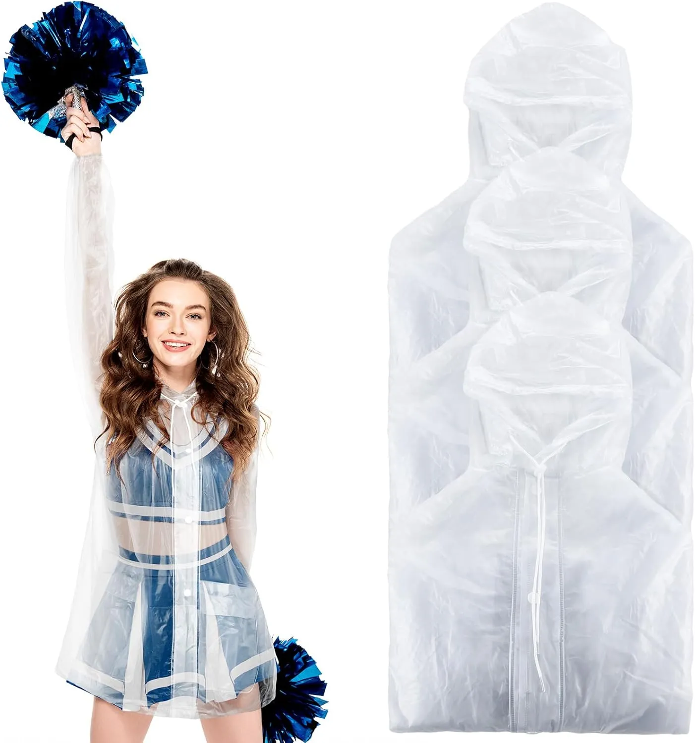 Xtinmee 3 Pcs Cheer Rain Jacket Clear Coats Reusable Waterproof Ponchos for Women with Hood - Lightweight Rain Wear for Cheerleaders Gifts