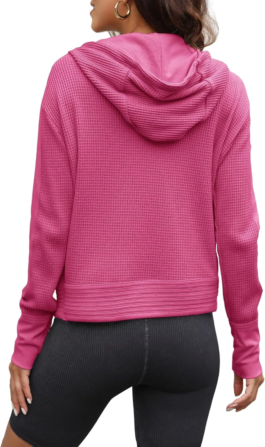 Yanekop Womens Waffle Knit Jackets Zip Up Hoodie Jacket Long Sleeve Cropped Hoodie Fall Outfits Casual Winter Clothes
