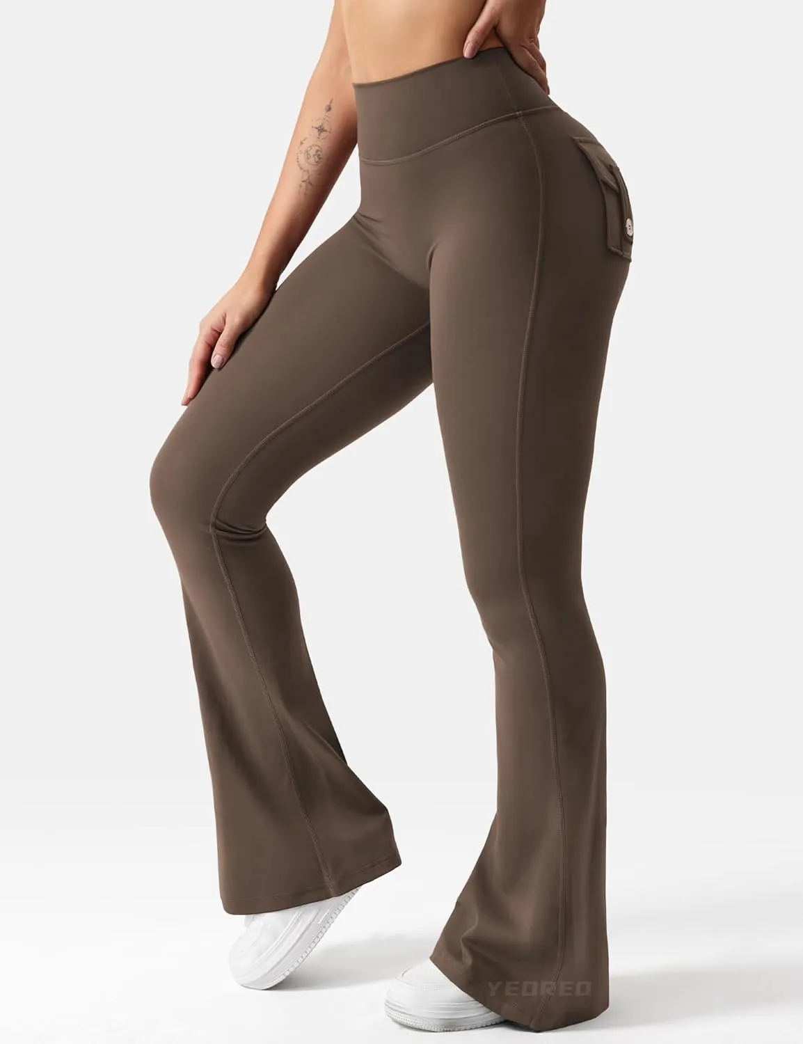 YEOREO CoreFlex Flare Leggings with Pockets for Women Scrunch Workout Leggings Butt Lifting Gym Yoga Pants
