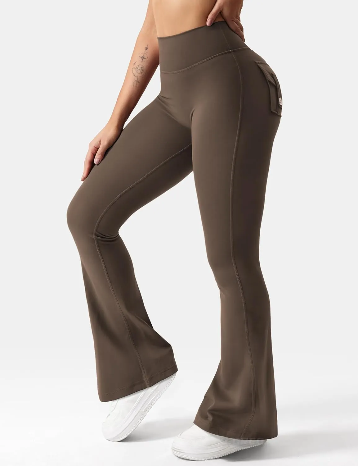 YEOREO CoreFlex Flare Leggings with Pockets for Women Scrunch Workout Leggings Butt Lifting Gym Yoga Pants