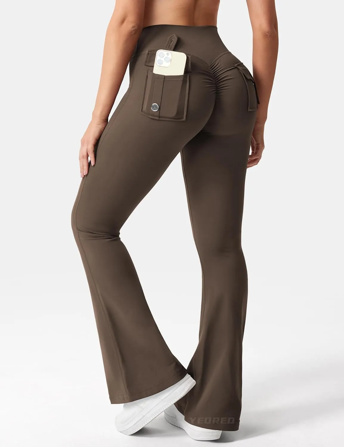 YEOREO CoreFlex Flare Leggings with Pockets for Women Scrunch Workout Leggings Butt Lifting Gym Yoga Pants