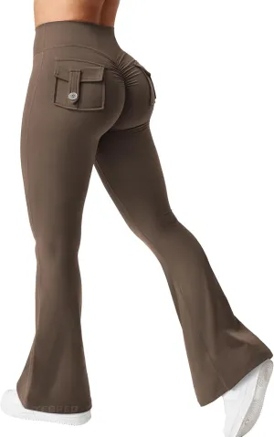 YEOREO CoreFlex Flare Leggings with Pockets for Women Scrunch Workout Leggings Butt Lifting Gym Yoga Pants