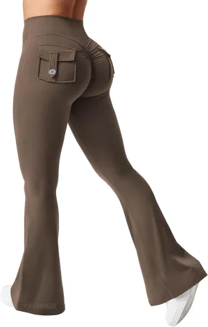 YEOREO CoreFlex Flare Leggings with Pockets for Women Scrunch Workout Leggings Butt Lifting Gym Yoga Pants