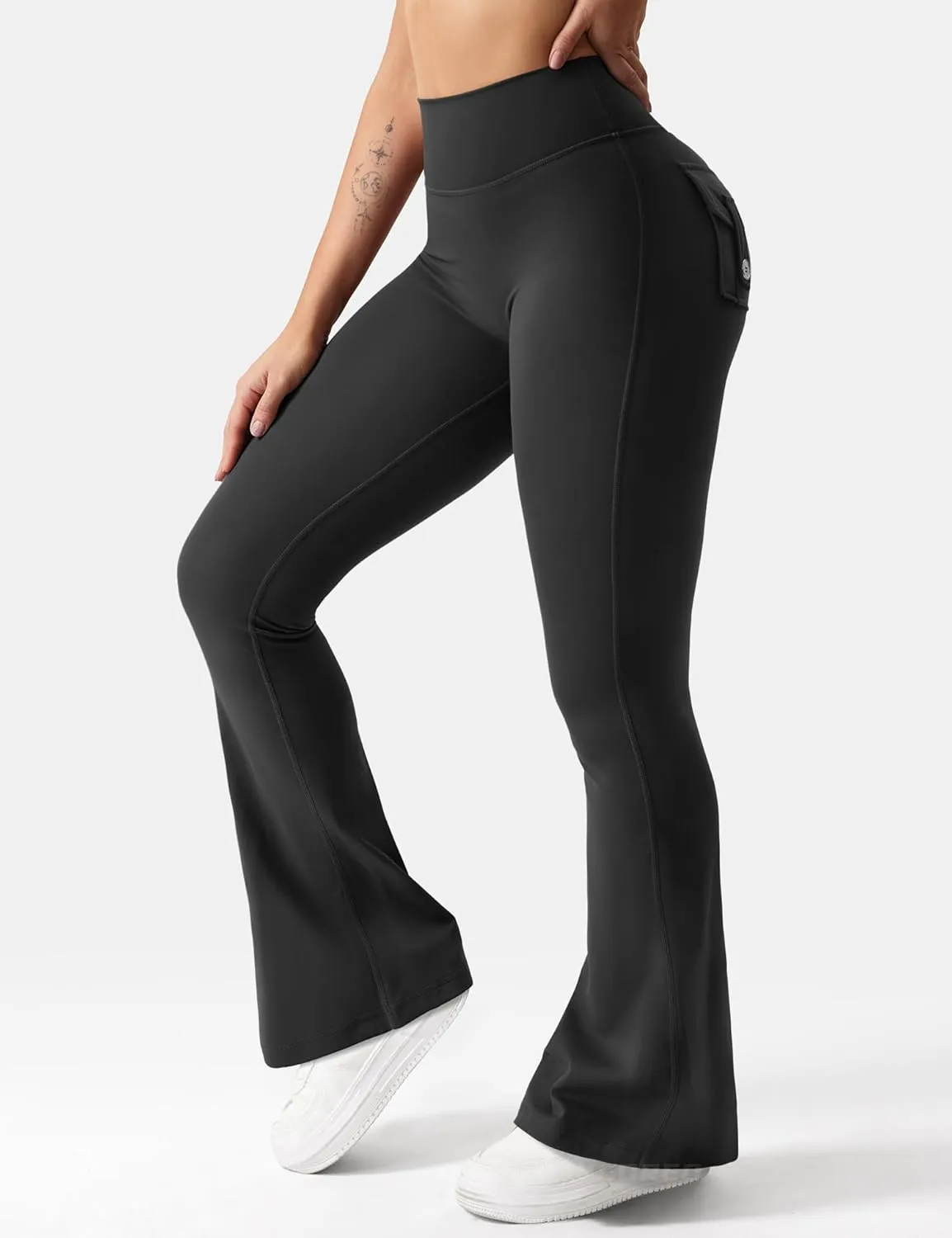 YEOREO CoreFlex Flare Leggings with Pockets for Women Scrunch Workout Leggings Butt Lifting Gym Yoga Pants