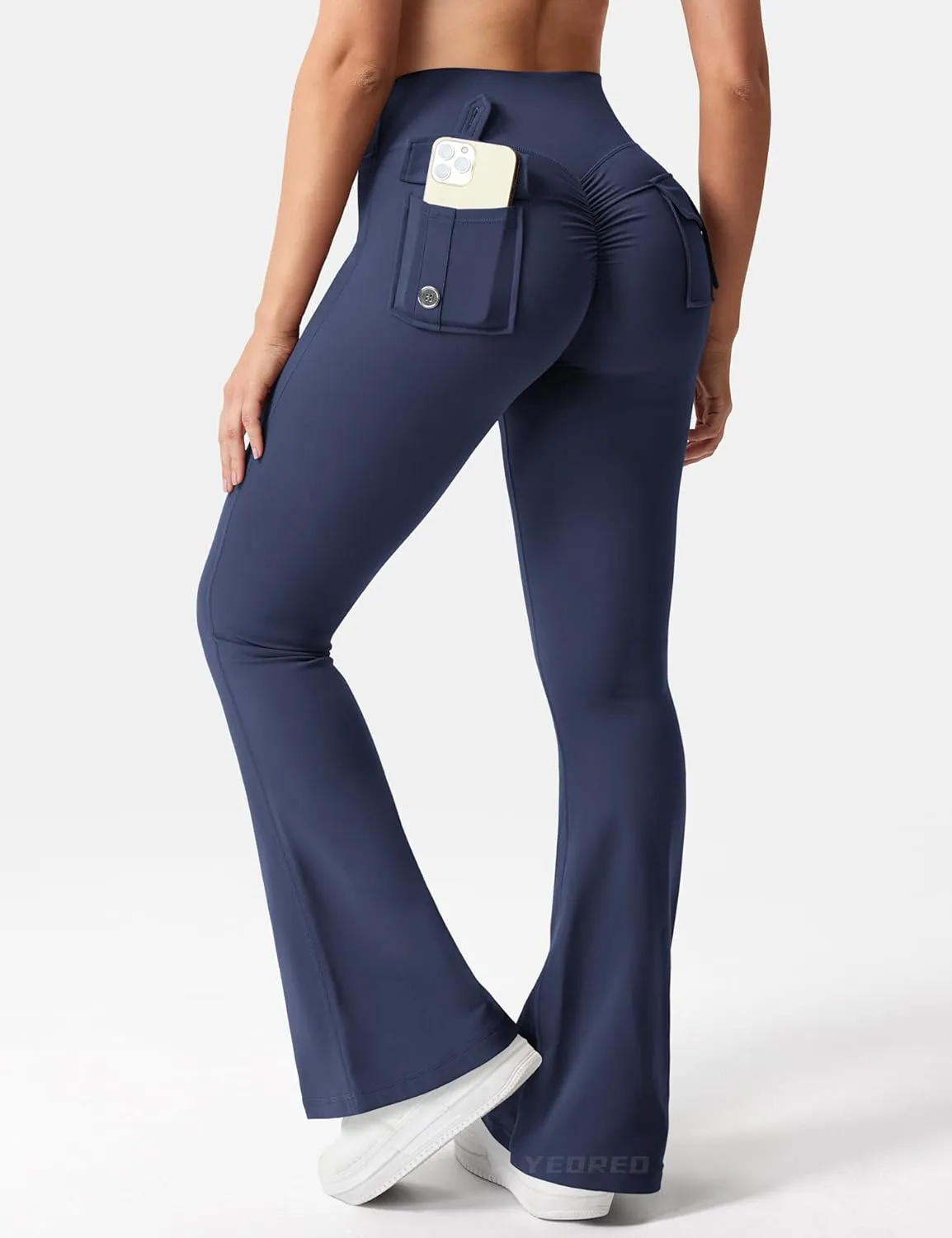 YEOREO CoreFlex Flare Leggings with Pockets for Women Scrunch Workout Leggings Butt Lifting Gym Yoga Pants