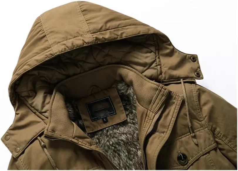 YIOLEAMP Winter Men Thicken Warm Cotton-Padded Fleece Jackets Windbreaker Fur Hooded Outwear Parka Coats