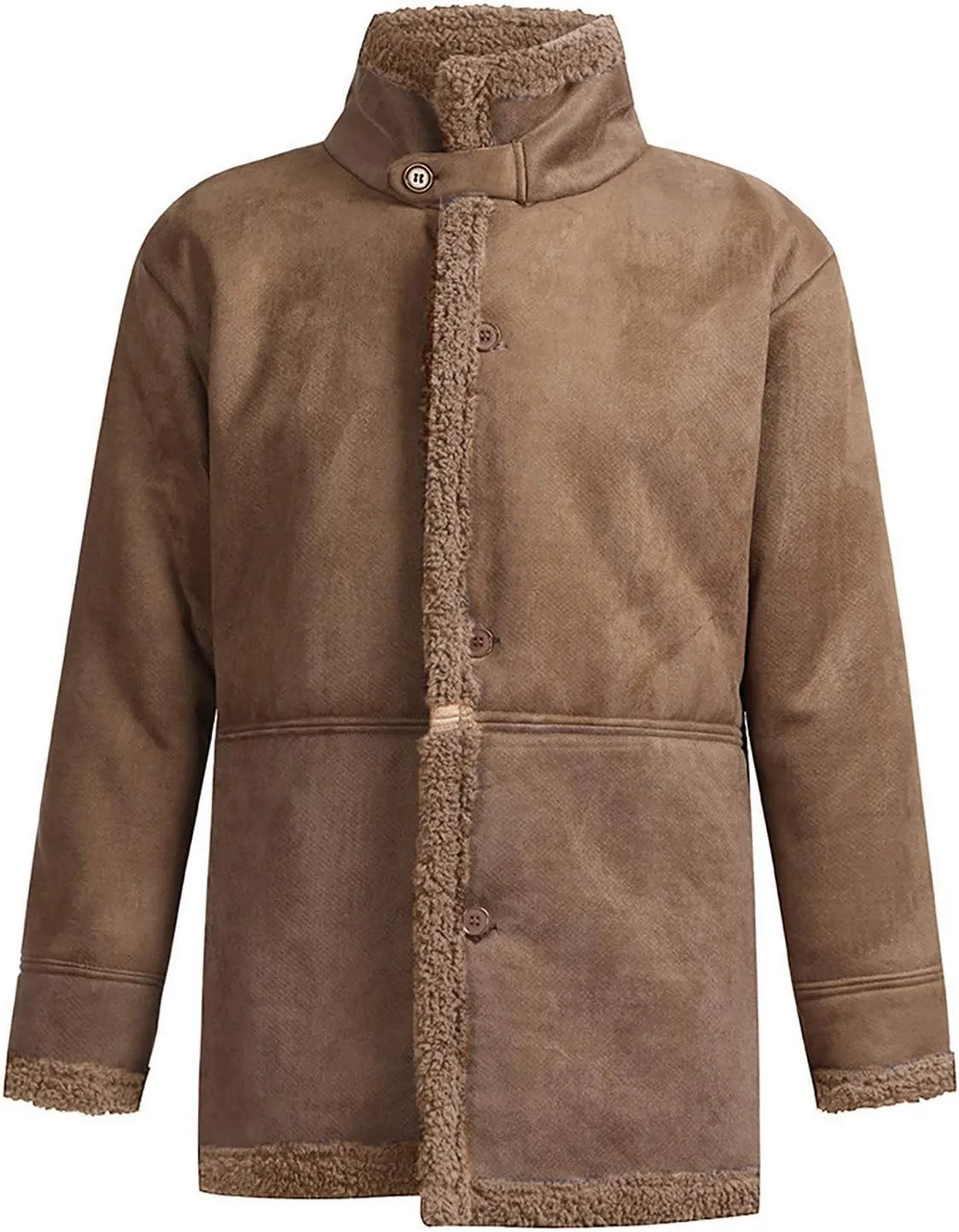Ymosrh Mens Leather Jacket Winter Sheepskin Jacket Warm Wool Lined Mountain Faux Lamb Jackets Coat Flannel Jacket