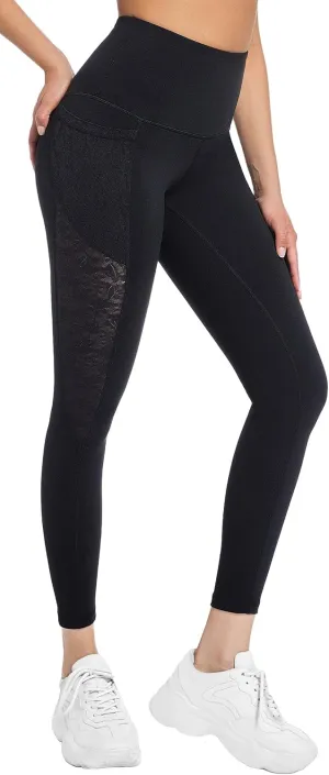 Yoga Pants for Women - High-Waist Lace Leggings Breathable Moisture-Wicking with Pockets,Perfect for Yoga Running