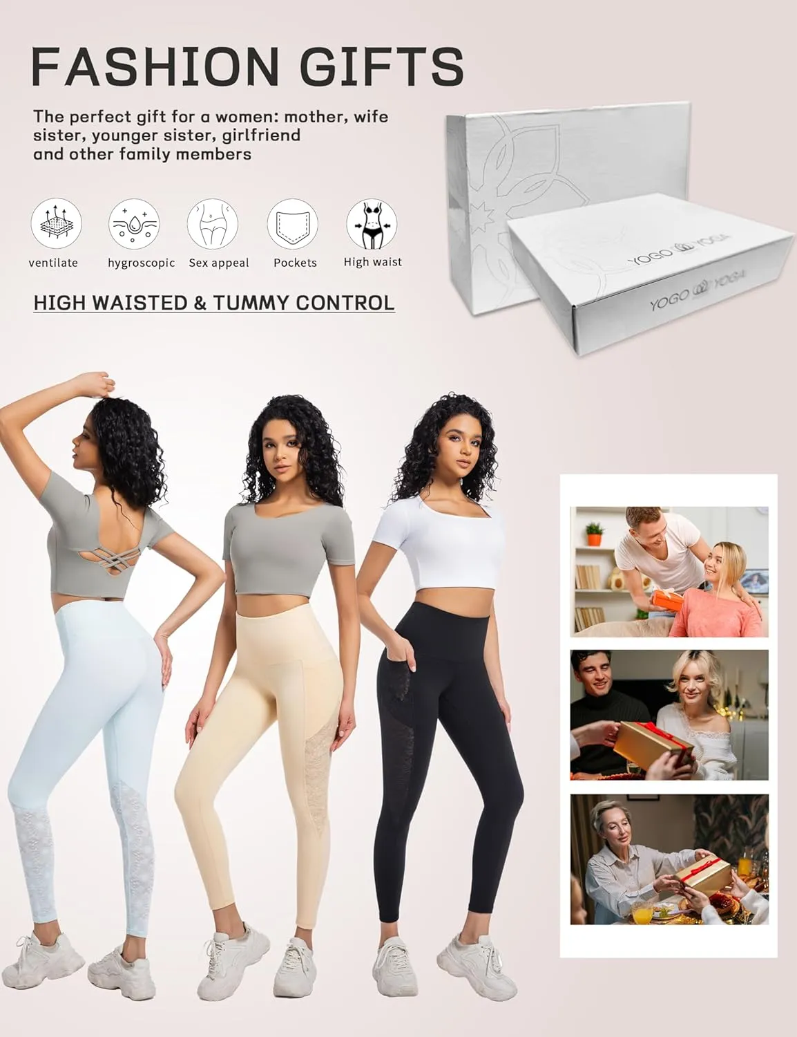 Yoga Pants for Women - High-Waist Lace Leggings Breathable Moisture-Wicking with Pockets,Perfect for Yoga Running