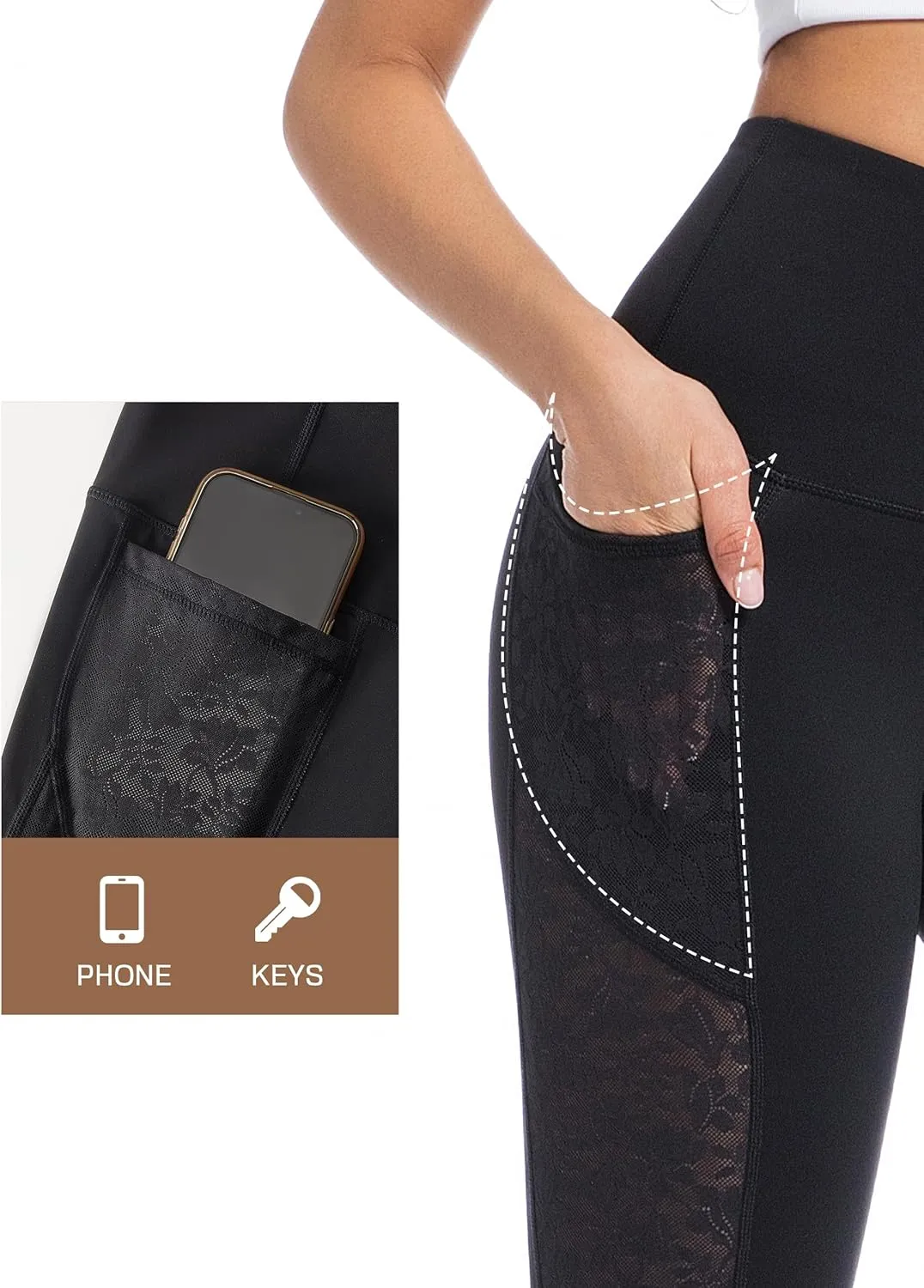 Yoga Pants for Women - High-Waist Lace Leggings Breathable Moisture-Wicking with Pockets,Perfect for Yoga Running